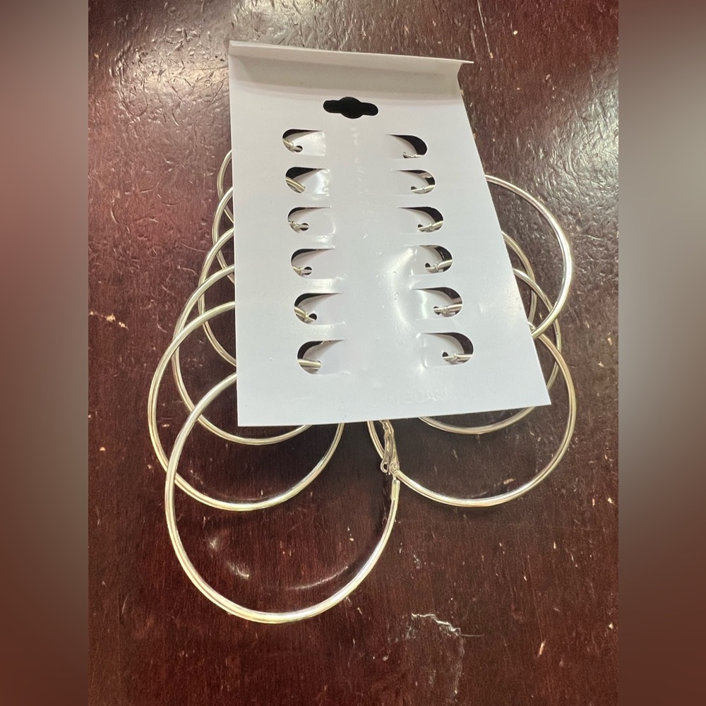 Silver Hoop Earrings Set - Picture 2 of 5